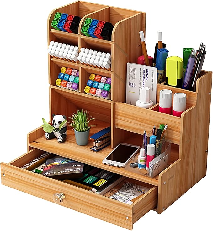Selbstgebauter Schreibtisch-organizer Aus Holz, Großes Fassungsvermögen, Aufbewahrungsbox Mit Schublade Für Zuhause, Büro Und Schule