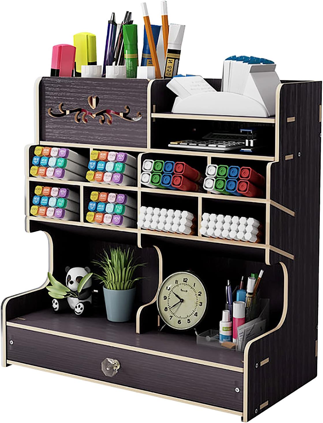 Exquisiter Schreibtisch-organizer Aus Holz Zum Selbstaufbau, Großes Fassungsvermögen, Aufbewahrungsbox Mit Schubladen, Ideal Für Zuhause, Büro Und Schule
