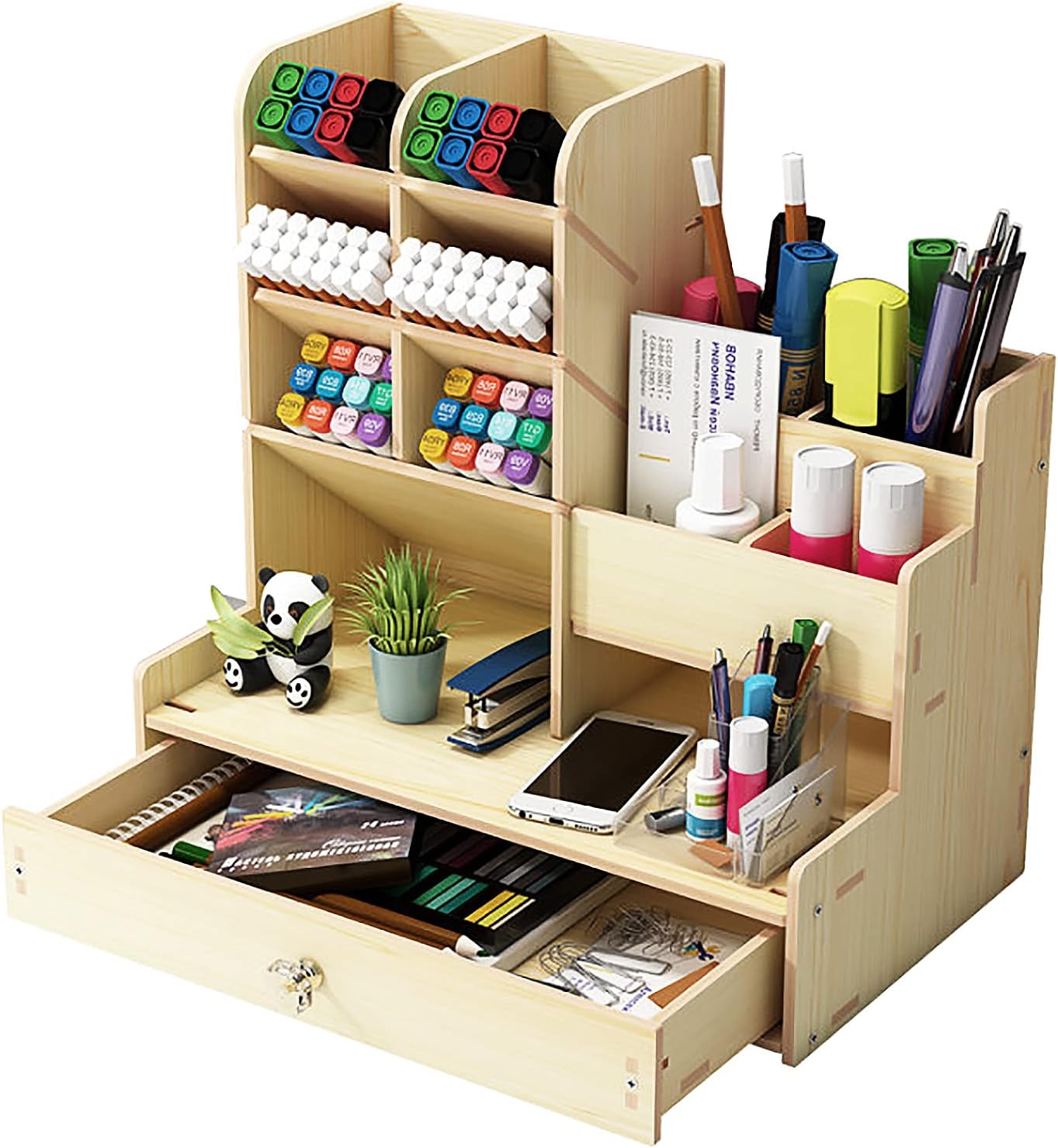 Diy-schreibtisch-organizer Aus Holz – Großes Fassungsvermögen – Aufbewahrungsbox Mit Schublade Für Zuhause, Büro Und Schule (weißer Ahorn)