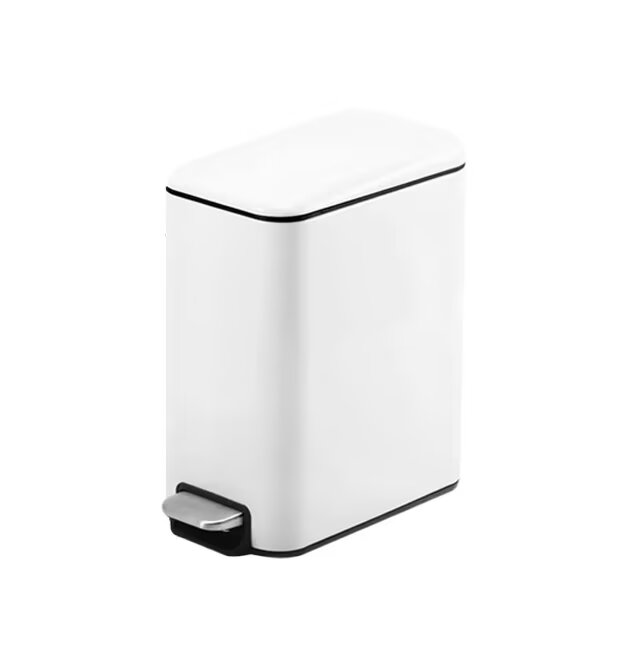 Rechteckiger Treteimer Fürs Badezimmer – Weiß, 5 Liter Fassungsvermögen, Herausnehmbarer Einsatz, Soft-close-funktion, Bpa-frei, Maße: 23 X 14 X 29 Cm