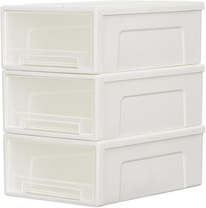 3 Aufbewahrungsschubladen Aus Kunststoff, Schreibtisch-organizer, Aufbewahrungsturm Für Büromaterial, Studentenwohnheim Und Kosmetikartikel, Stapelbar, Robust, Weiß & Transparent, 3er-set