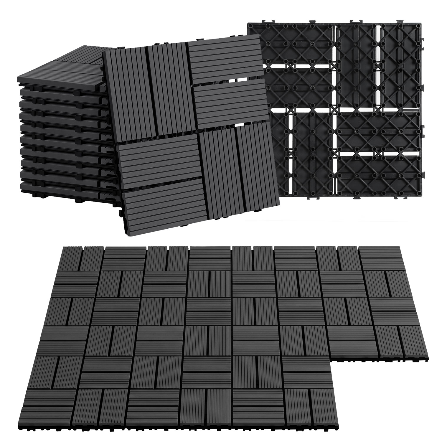 Jiubiaz 99 Stück Wpc Terrassenfliesen 30 X 30 Cm, Pflegeleichte Terrassenfliesen, Wasserabweisend & Langlebig, Ideal Für Balkon, Terrasse Und Garten Anthrazit