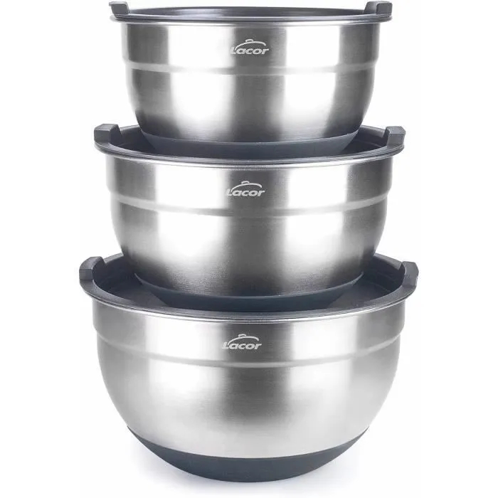 Küchenzubehör Lacor Mixing Bowls Set Edelstahl Rutschfeste Basis