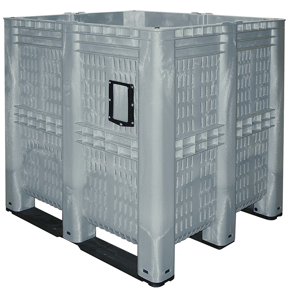 Brb Großbehälter Mit 3 Kufen, Lxbxh 1300x1150x1250 Mm, Inhalt 1400 Liter, Lebensmittelechtes Pe-hd, Boden Und Wändedurchbrochen, Grau