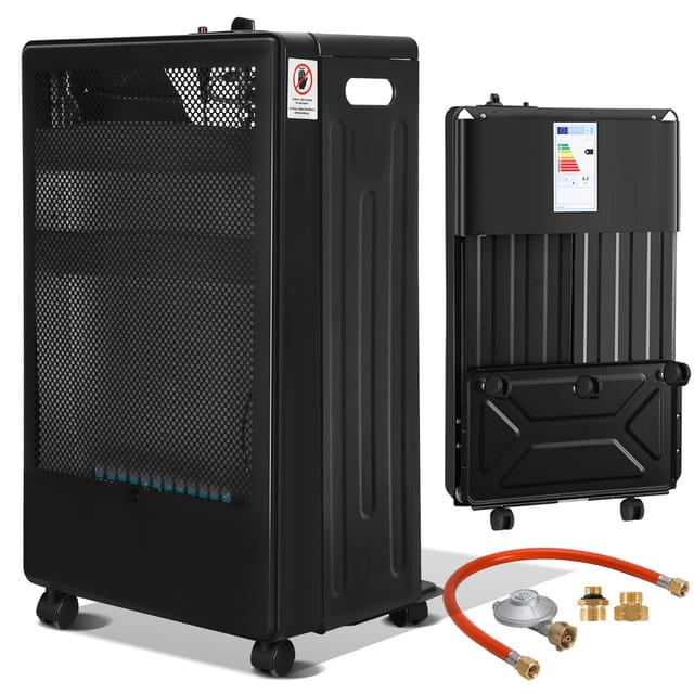 Randaco Blue Flame Gasheizer 3800w, 2 Heizstufen, Ods, Piezozündung, 5 Rollen, Inkl. 2 Eu-adaptern