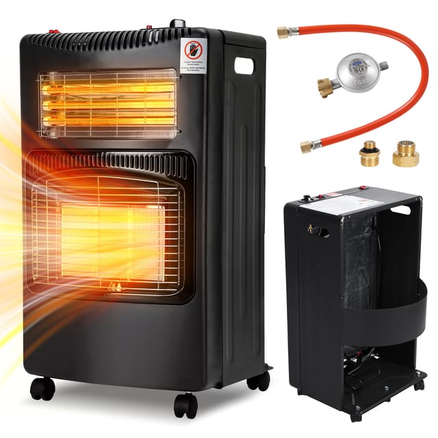 Randaco Hybrid Gasheizer Mit Quarzheizung, Gas 4,2 Kw + Elektro 1,2 Kw, Faltbar, 4 Rollen, Inkl. 2 Eu-adaptern
