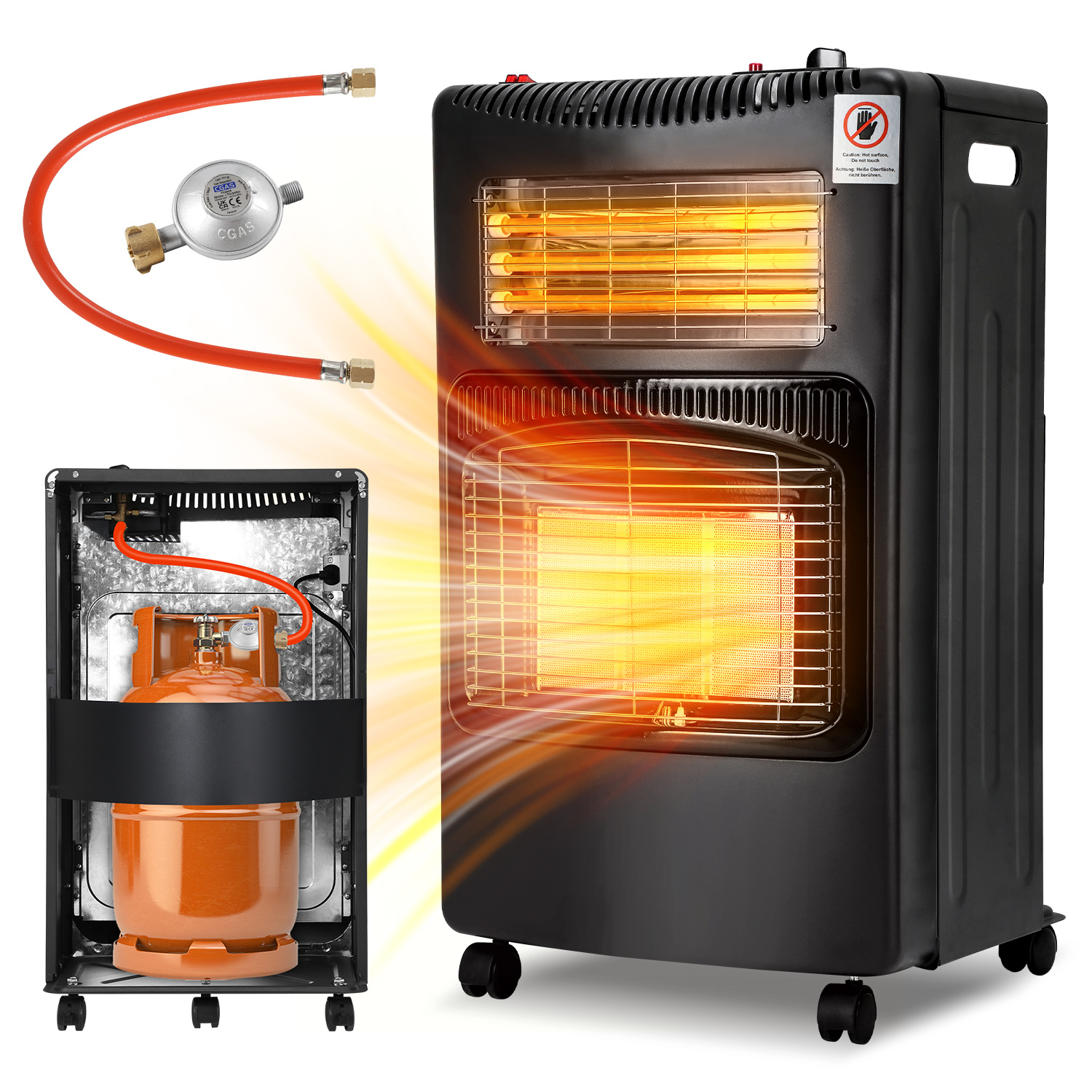 Randaco Hybrid Gasheizer Mit Quarzheizung, Gas 4,2 Kw + Elektro 1,2 Kw, Faltbar, 5 Rollen