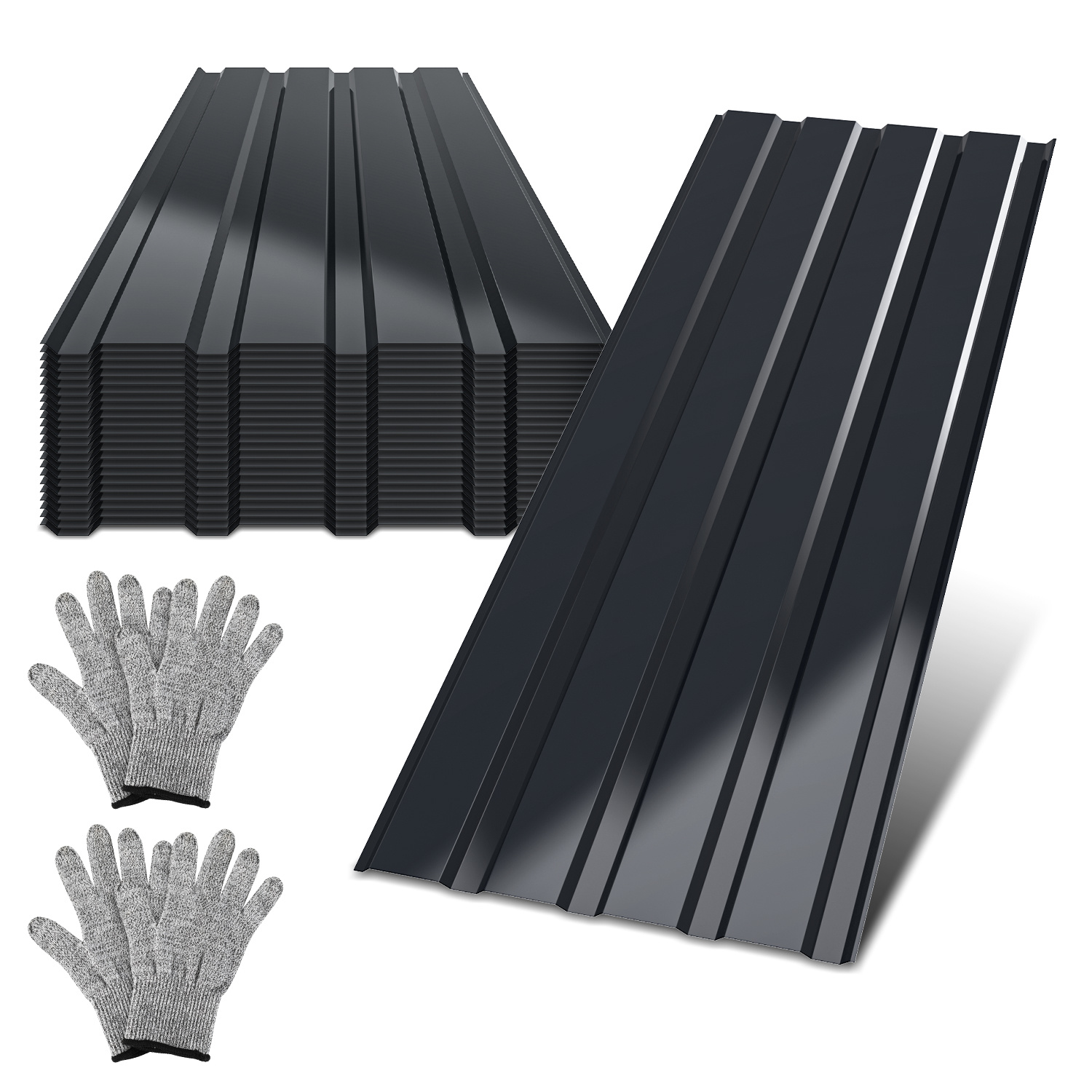 Randaco Trapezblech Set 24-teilig, 115 X 45 Cm, Glatte Oberfläche, Anthrazit, Ungebohrt, Inkl. Schnittschutzhandschuhe