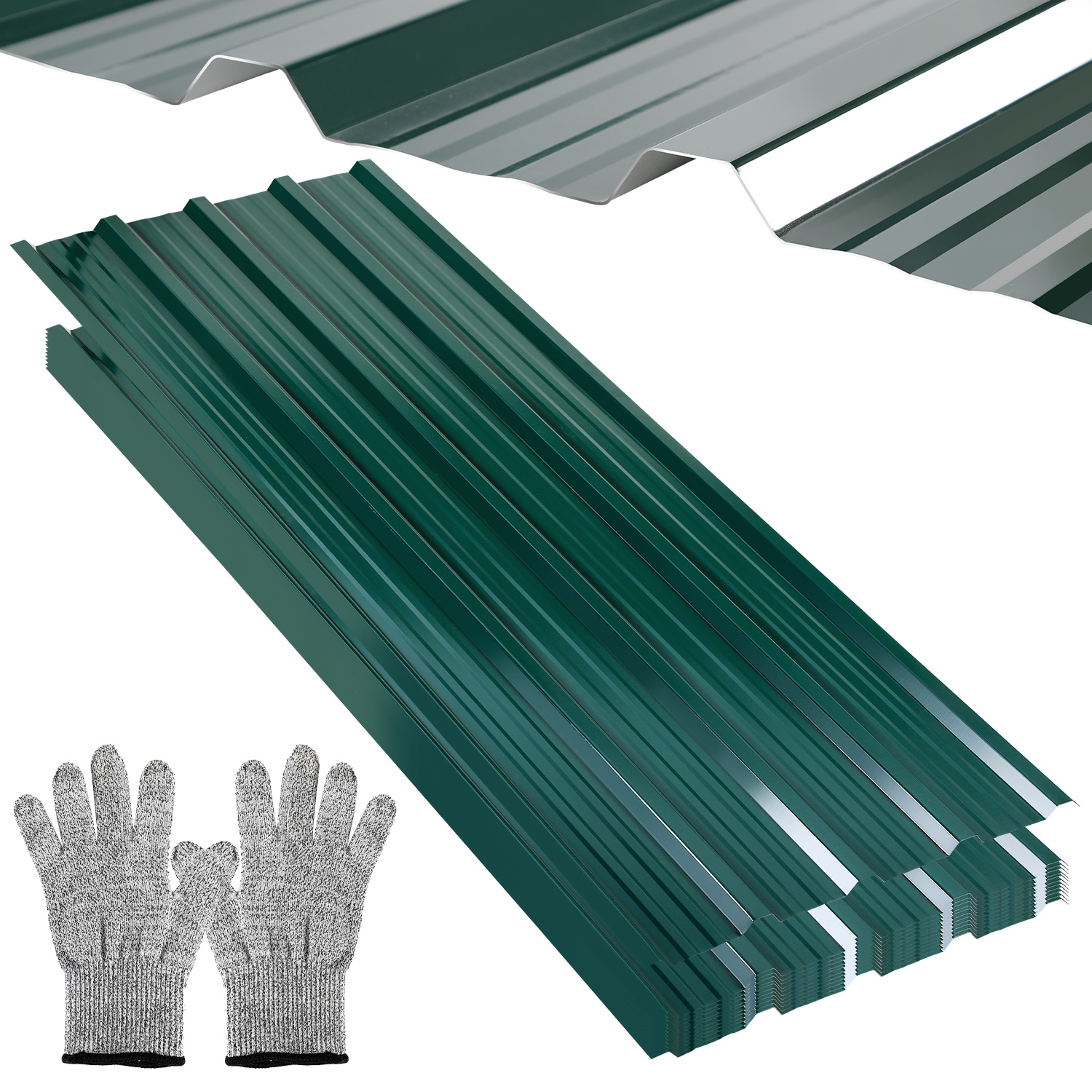 Randaco Trapezblech Set 12-teilig, 129 X 46 Cm, Profilblech, Grün, Inkl. Schnittschutzhandschuhe