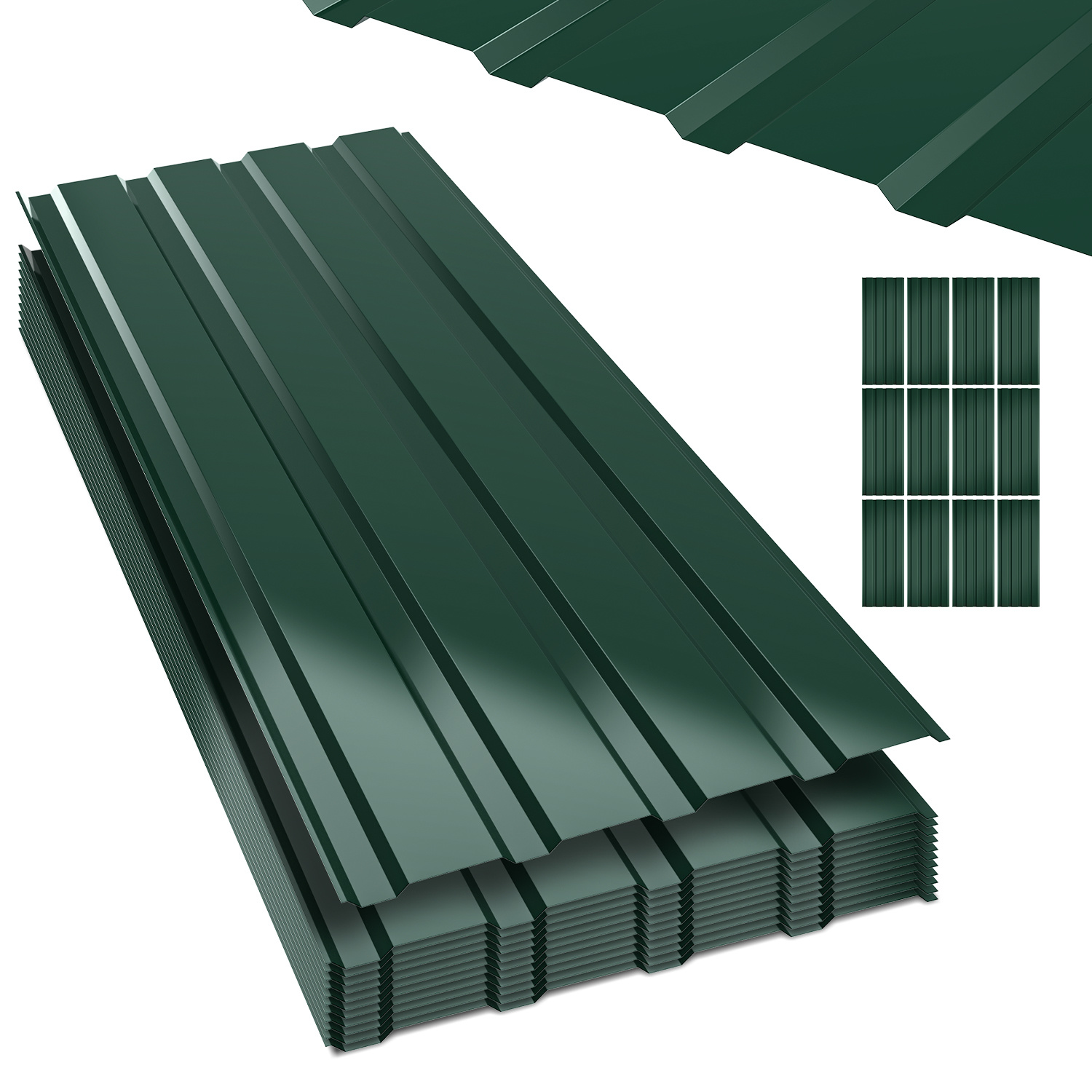 Randaco Trapezblech Set 36-teilig, 115 X 45 Cm, Glatte Oberfläche, Grün, Ungebohrt, Inkl. Schnittschutzhandschuhe