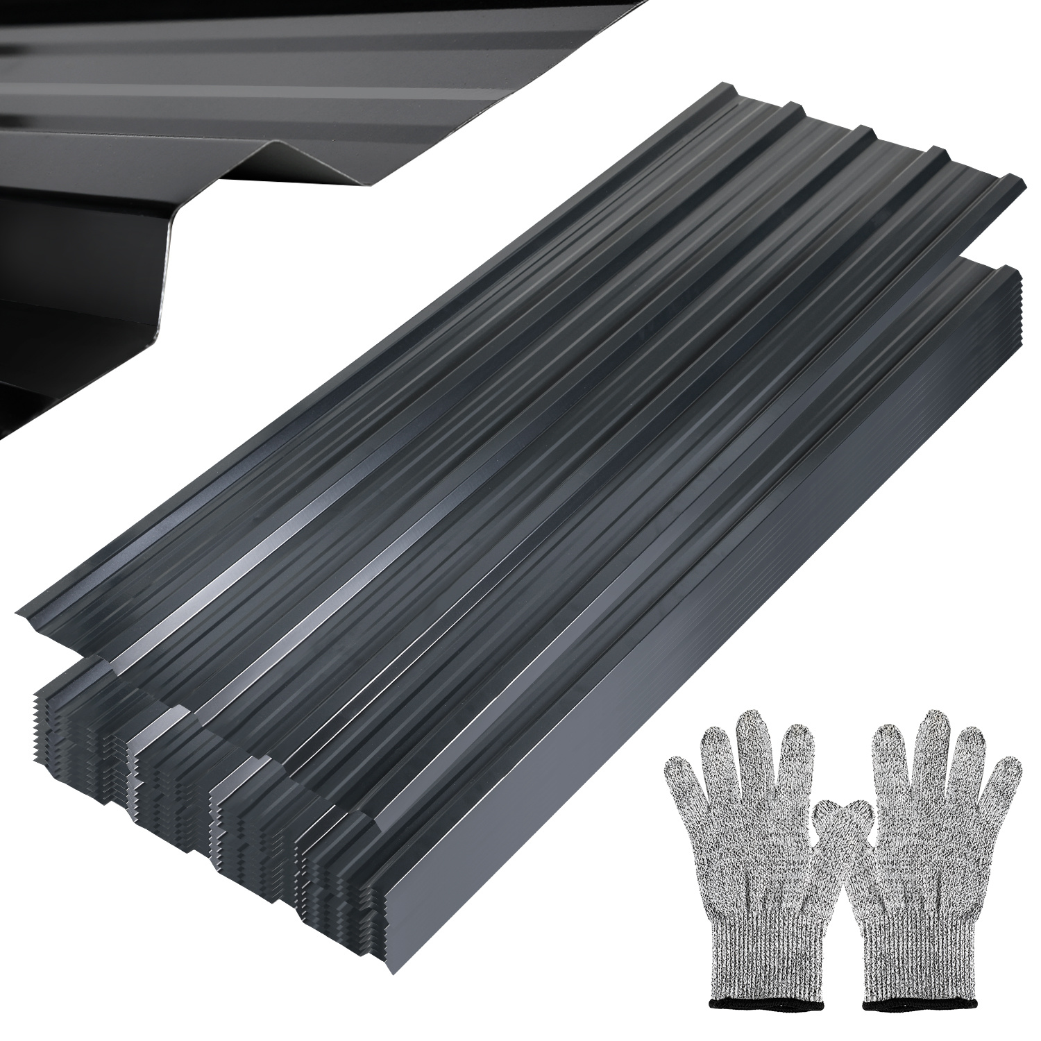Randaco Trapezblech Set 12-teilig, 129 X 46 Cm, Profilblech, Anthrazit, Inkl. Schnittschutzhandschuhe