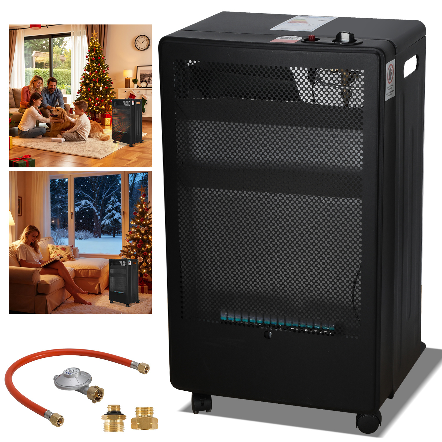 Randaco Gasofen Mit Blauer Flamme 3800 W, Faltbar Und Mobil, Für Lpg Bis 15 Kg, Inkl. 2 Eu-adaptern