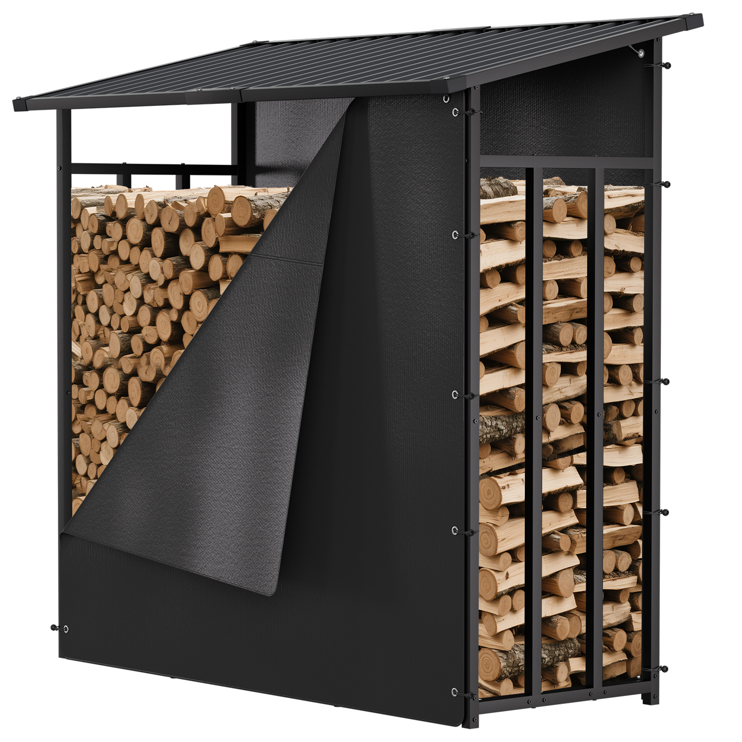 Randaco Kaminholzlager Brennholzunterstand Mit Verzinktem Stahldach, 185 X 70 X 185 Cm, 2,3 M³, Bis 660 Kg, Inklusive 2 Pe-abdeckungen 150 G/m²