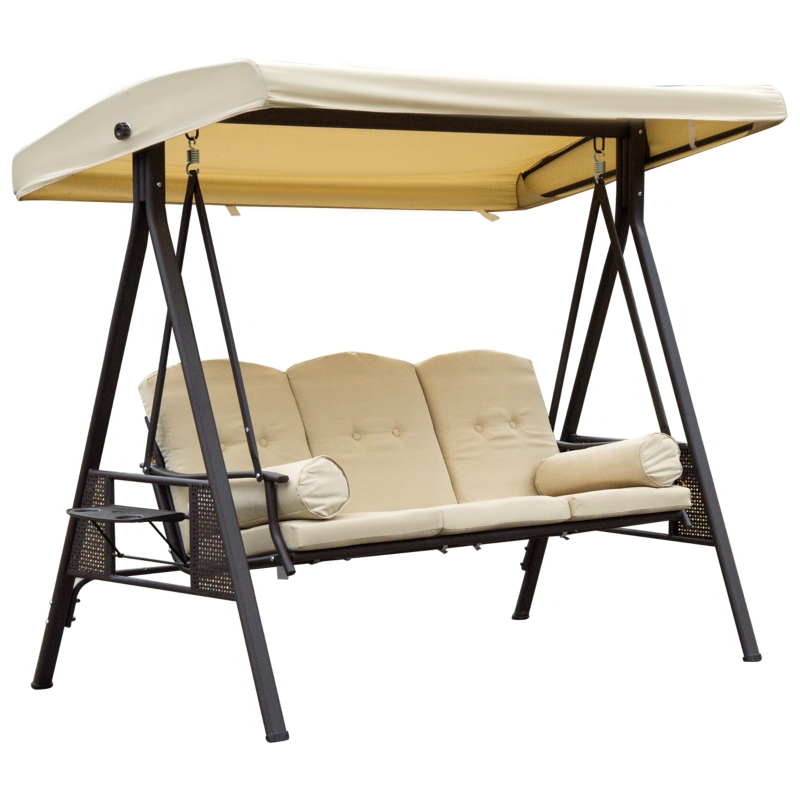 3-sitzer Hollywoodschaukel Mit Sonnendach Beige+braun 121×208×172 Cm – Elegantes Design Diese Edle Farbkombination Verleiht D, Stabile Konstruktion Das Pulverbeschichtete Metallgest, Beige Brown