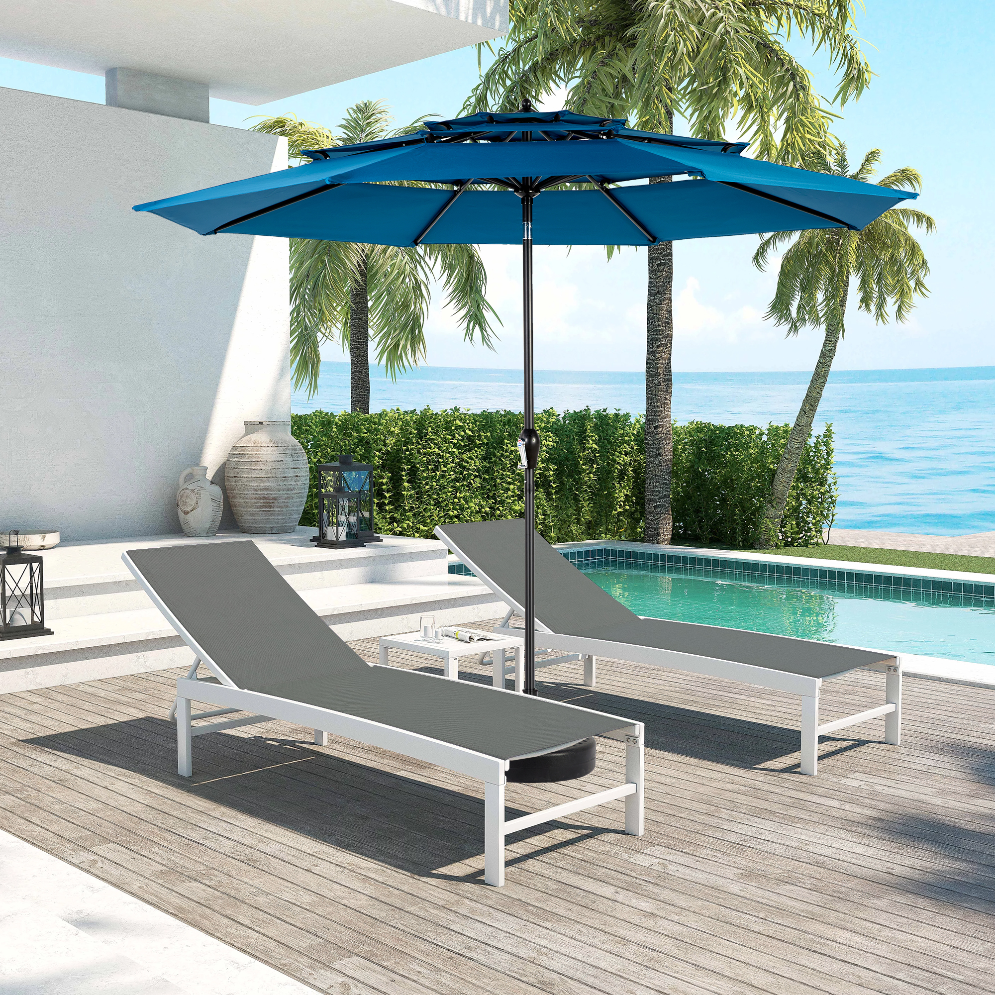 Aluminium 10ft 3 Tier Auto-tilt Umbrella – Powerful Shading Effect, Dunkelblau