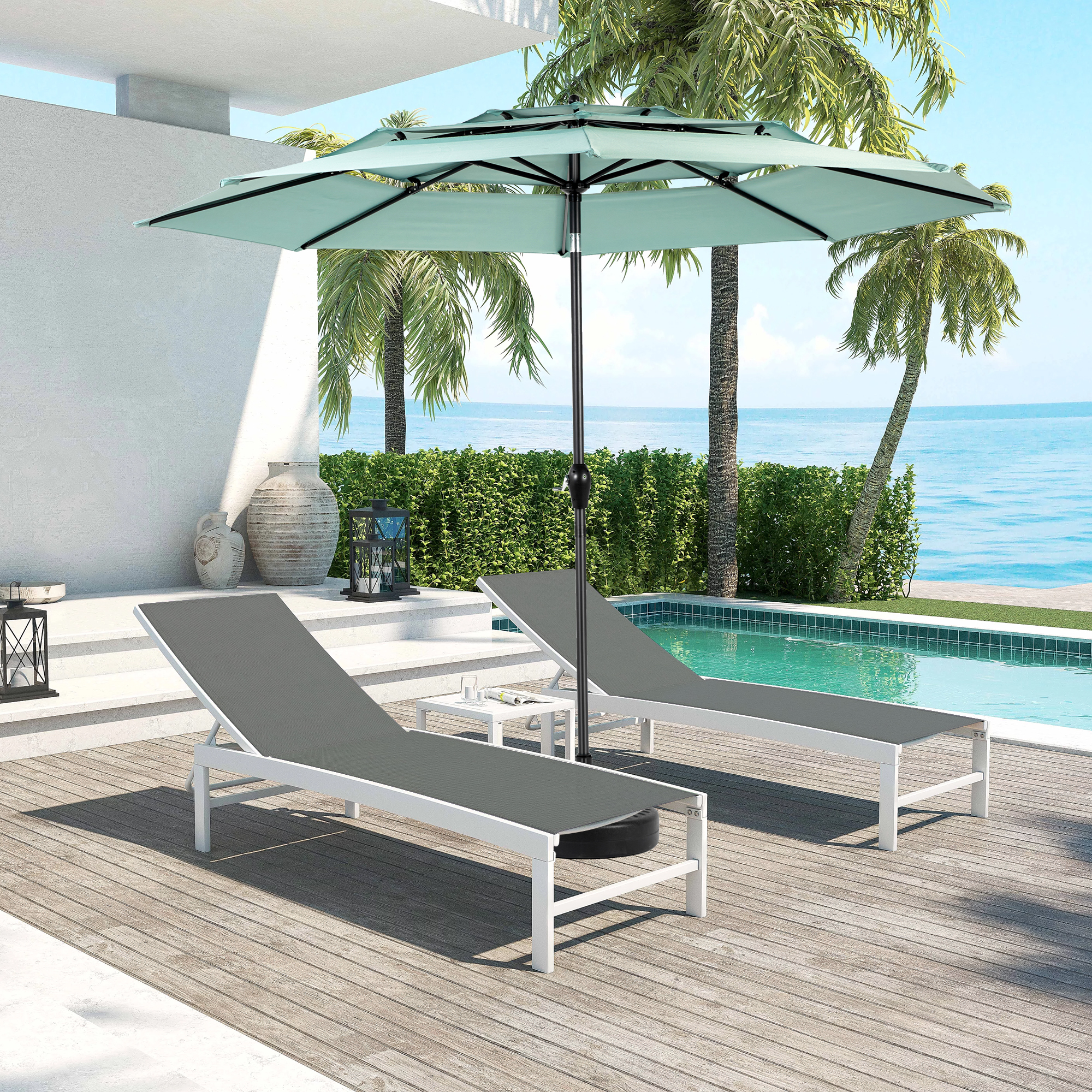Aluminium 10ft 3 Tier Auto-tilt Umbrella – Powerful Shading Effect, Hellgrün