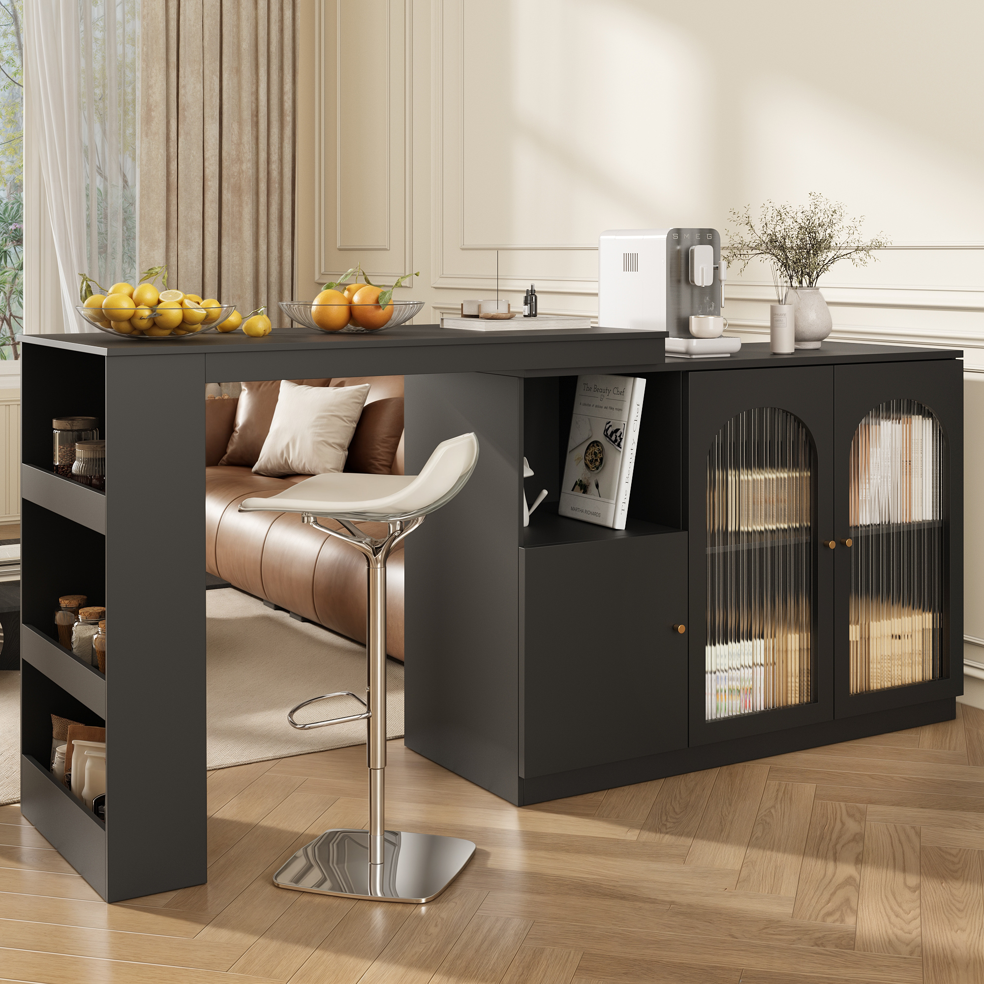 Um 360° Drehbarer Bartisch , Moderner Und Einfacher Schwarzer Rotierender Ess- Und Barschrank, Multifunktionaler Aufbewahrungsschrank Mit Glastür – ° Flexibles Rotationsdesign, Leicht Anpassbar An Meh