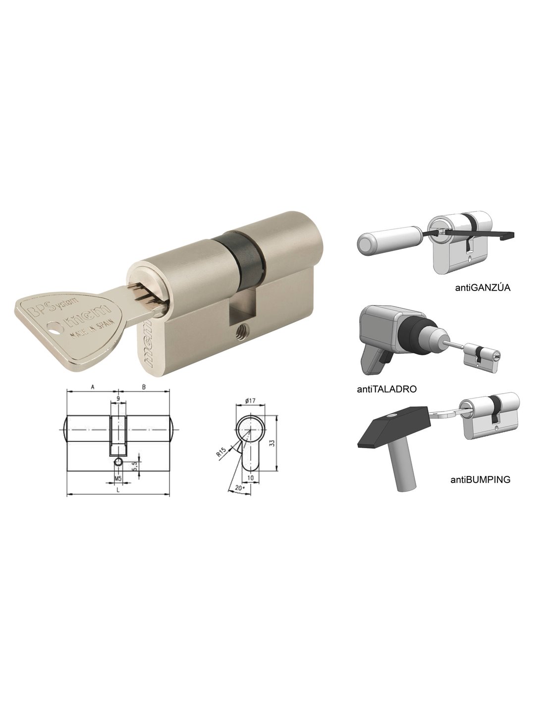 Doppelkupplungs-sicherheitszylinder 40x30 R-15 Nickel Bpsden3040