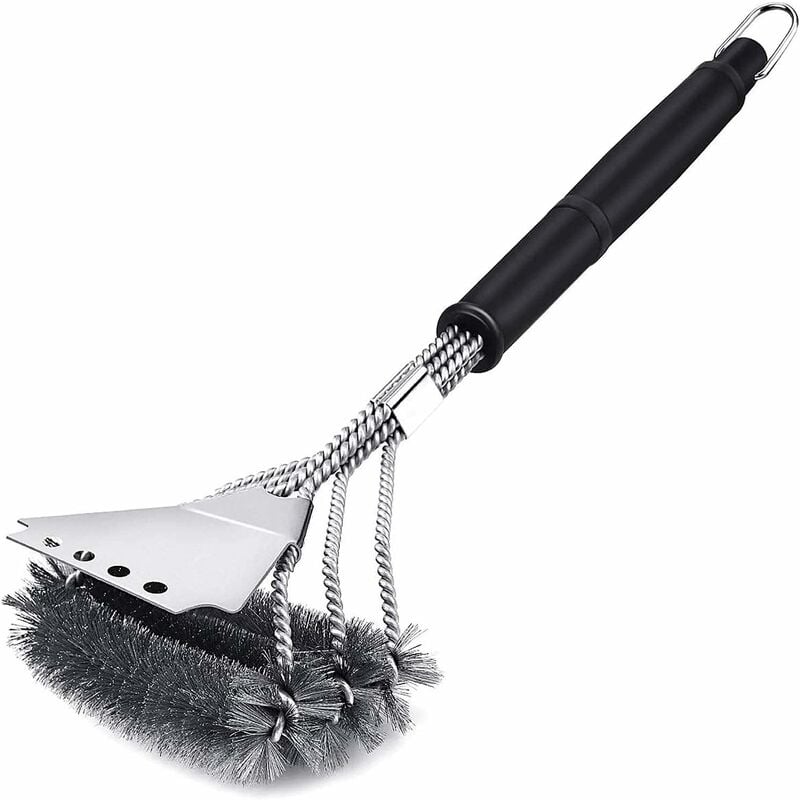 Grillbürste, 3-in-1 Grillbürste Mit Schaber, Edelstahlborsten Für Die Schnelle Und Effiziente Reinigung Aller Grillgerichte, Horizontales Design, Größere Schabfläche (44,5 Cm)