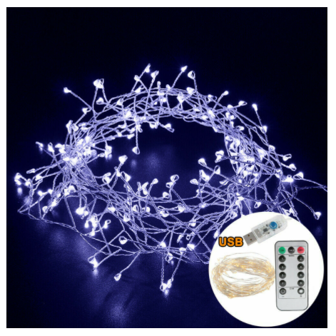 Wasserdichte Led-lichterkette In Feuerwerkskörper-optik Für Den Außenbereich, 8 Modi, Weihnachtsbaum, Zuhause, Party, Feiertage, Gartendekoration, Usb-betrieben (5 M, 200 Leds, Kaltweiß)