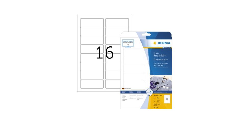 Herma Textil/namensetiketten A4 88.9x 33.8mm Weiss 160 St. (4588)
