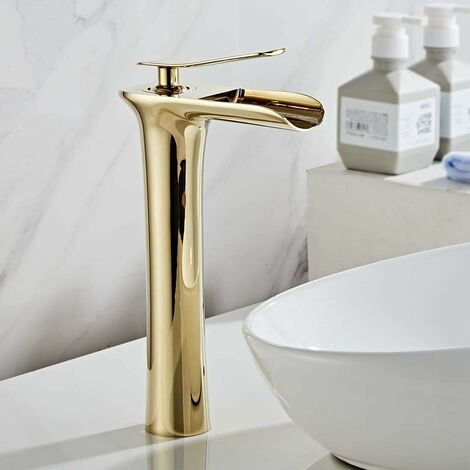 Niceon Waschtisch-mischbatterie Mit Hohem Wasserfall-waschbecken-wasserhahn Gold