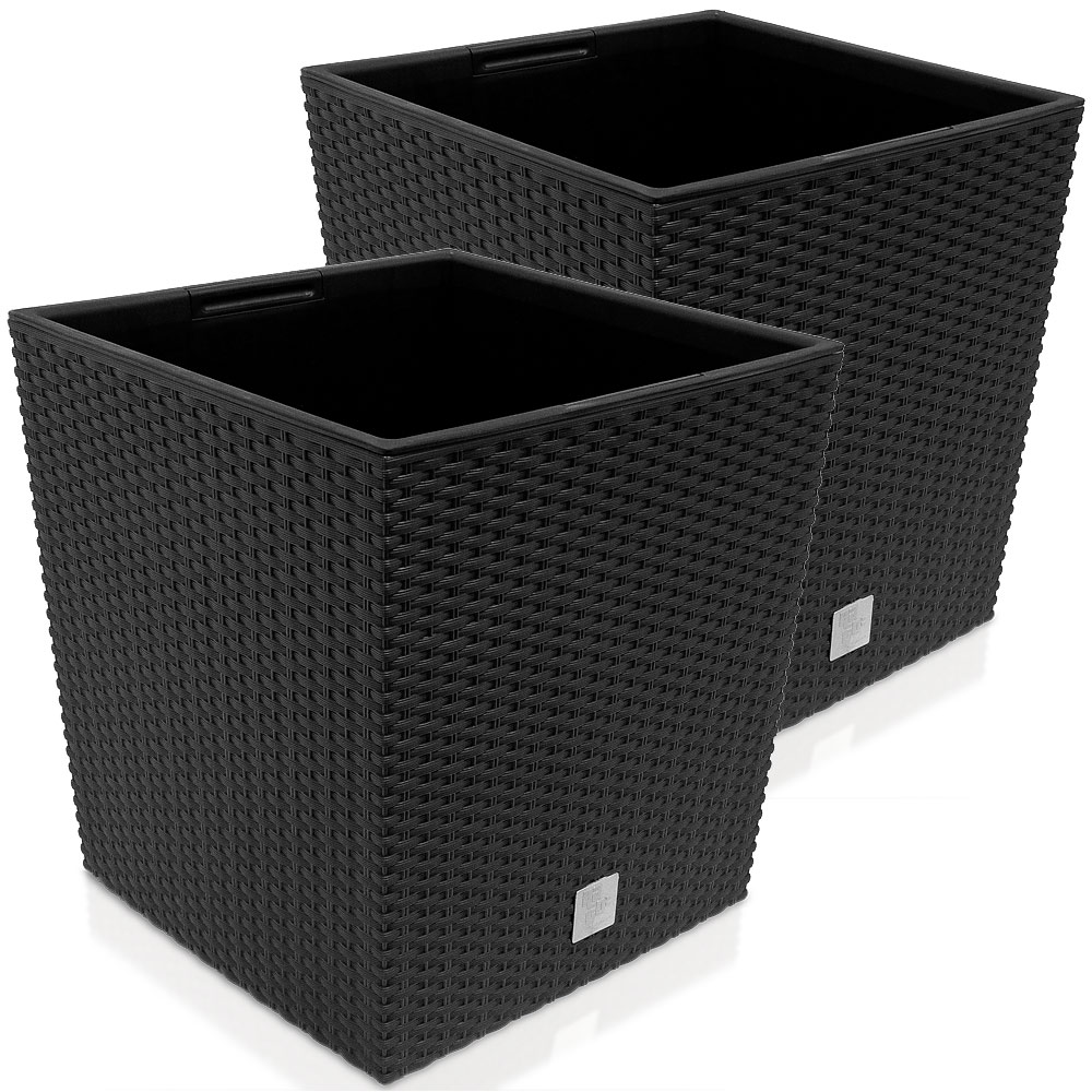 Deuba® Blumentopf 35/64l Innentopf Mit Griffen Wetterfest Rattanoptik Pflanzkasten Übertopf Pflanzkübel Blumenkasten Quadratisch Anthrazit/umbra 2x - 64 Ltr. - Anthrazit