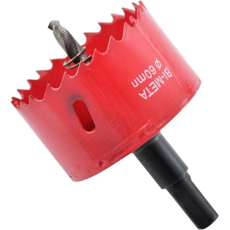 Bimetall-lochsäge. 60 Mm Durchmesser. Lochsäge Mit Sechskantadapter Und Zentrierbohrer. Zum Bohren Von Kunststoff, Pvc, Holz, Faserplatten Und Weichmetallen.
