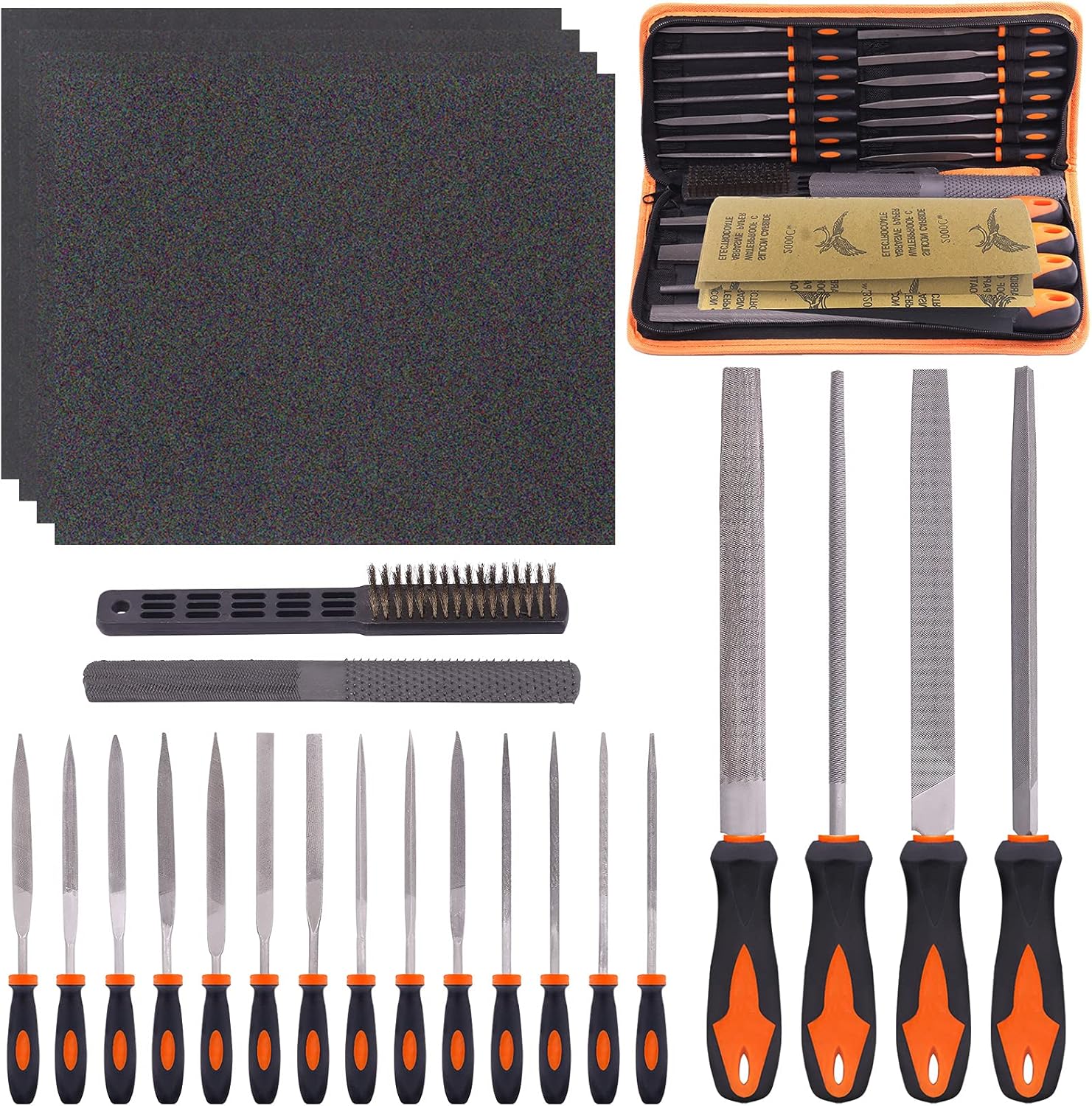 Das 25-teilige Metall-handfeilen-set Umfasst 4 Große Flache, Dreieckige, Halbrunde Feilen, 12 Nadelfeilen, 1 Bürste, 4 Schleifpapiere Und 4 Holzraspeln Zum Formen Von Metall
