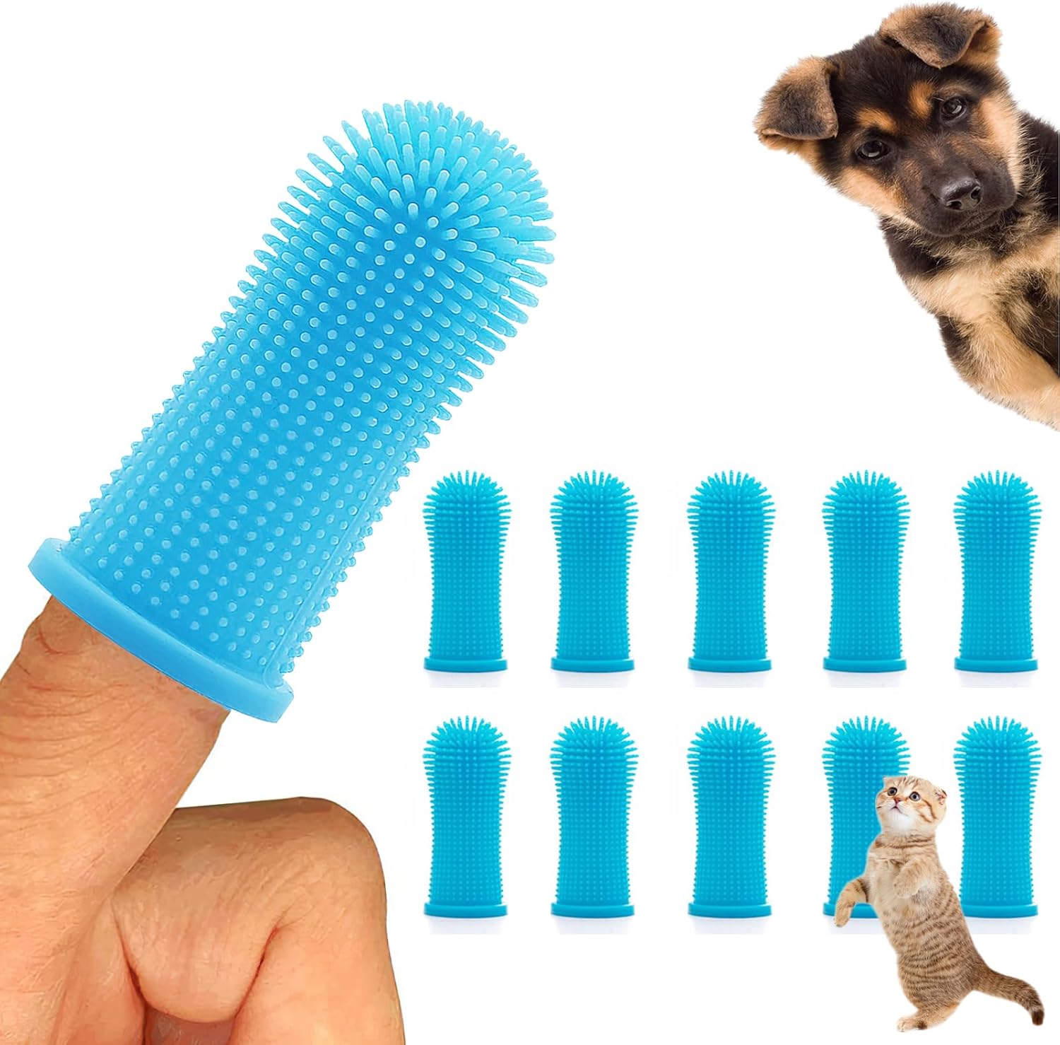 Bluedeer - 10 Stück Hundezahnbürsten, 360º Hunde-fingerzahnbürsten, Silikon-zahnreinigungs-zahnbürsten-set Für Welpen, Katzen Und Kleintiere
