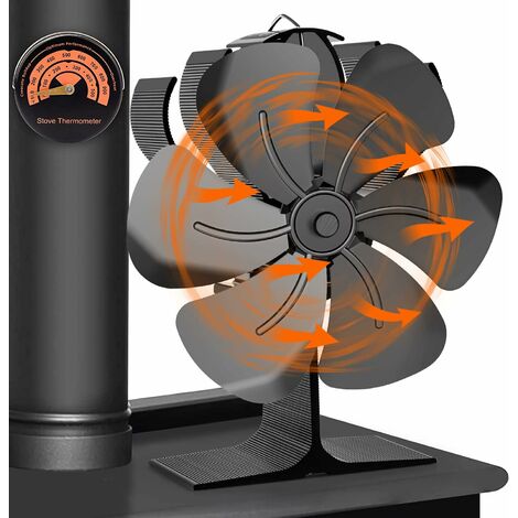 Kaminventilator Für Holzöfen. 6-flügeliger, Wärmebetriebener Kaminventilator Mit Ofenthermometer Für Holzöfen, Kamine, Gasöfen, Brennholzöfen Und Pelletöfen.