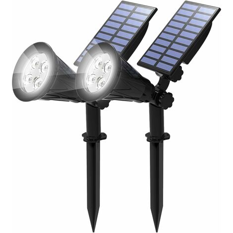 [2er-pack] Solar-led-flutlicht. 4-led-solarlampe. Wasserdichte Gartenleuchte. Sicherheitsbeleuchtung Für Die Landschaftsgestaltung, Z. B. Für Weihnachtsbaum, Zaun, Terrasse Und Partys. (kaltweiß, 6000