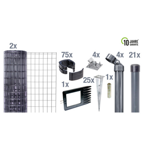 GAH ALBERTS Set Maschendrahtzaun, »Fix-Clip Pro«, LxBxH: 5000x5000x102 cm, anthrazit - schwarz