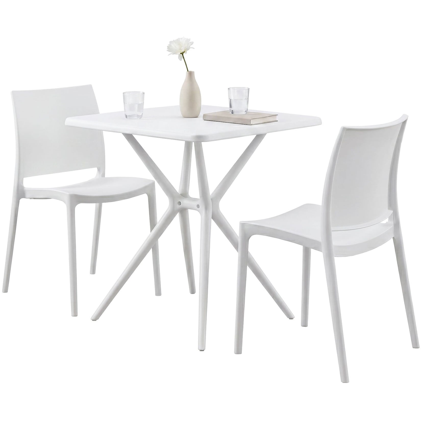 CLP Gartenmöbel Set stapelbar Amino mit 2 Stühlen und Tisch, Balkonmöbel wetterfest aus Kunststoff für Garten, Balkon und Terrasse