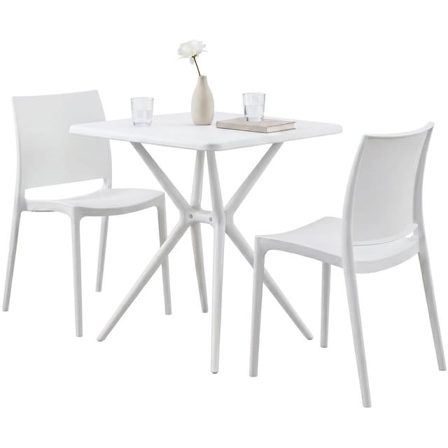 CLP Gartenmöbel Set stapelbar Amino mit 2 Stühlen und Tisch, Balkonmöbel wetterfest aus Kunststoff für Garten, Balkon und Terrasse
