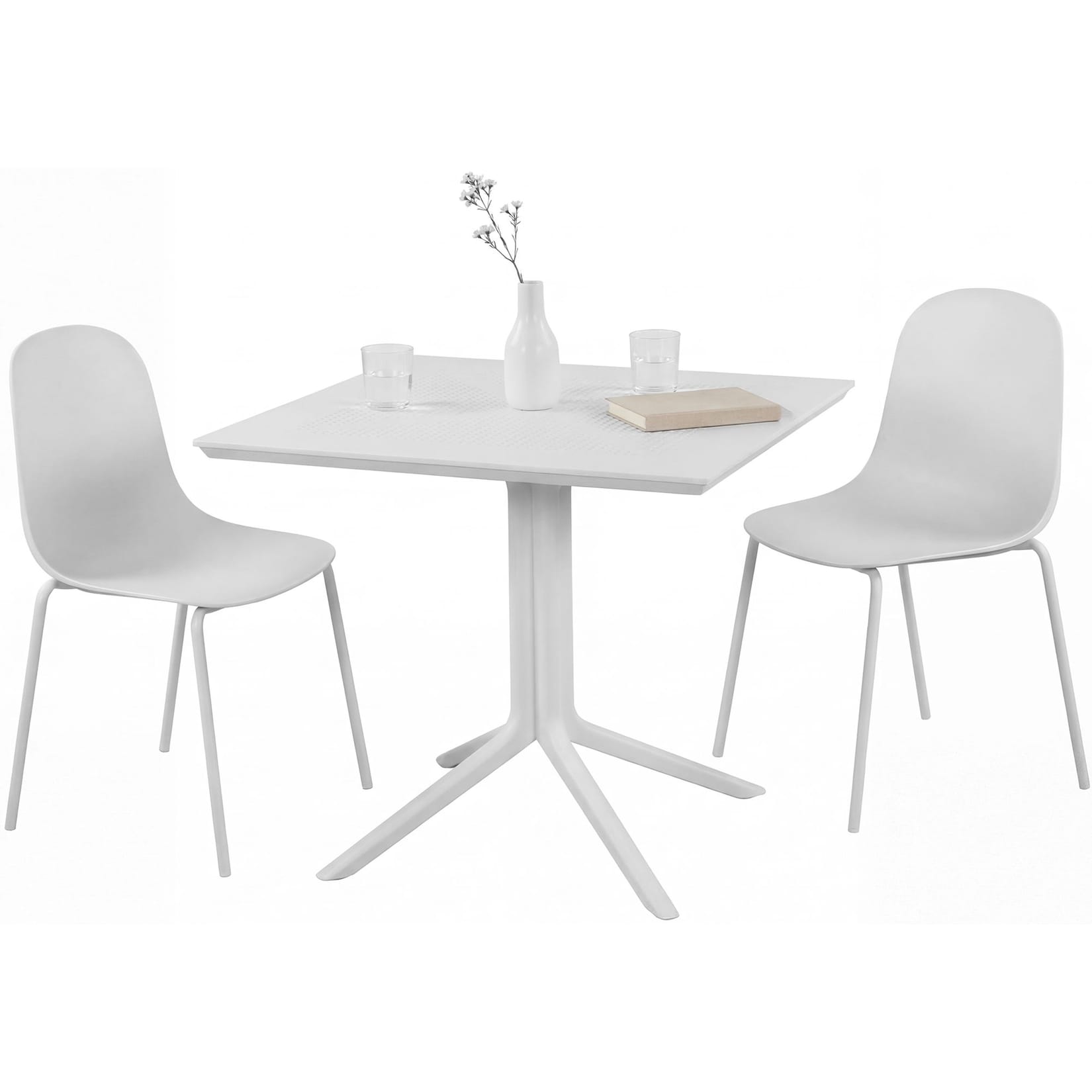CLP Gartenmöbel-Set wetterfest Zeron, mit 2 Stapelstühlen und quadratischem Esstisch 80x80cm, Sitzgruppe für Balkon, Terrasse und Garten