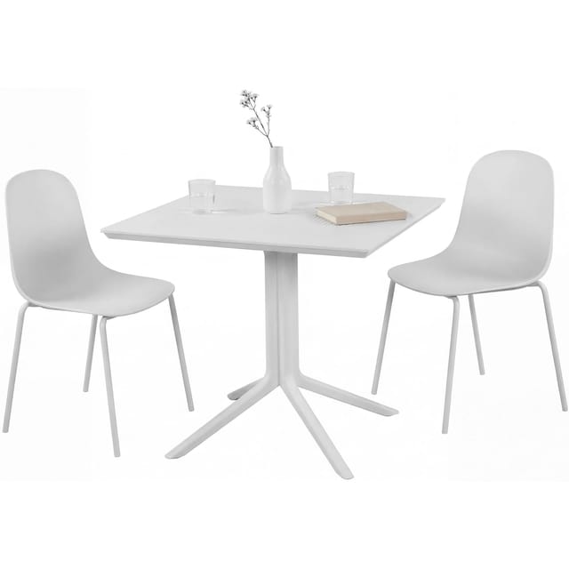 CLP Gartenmöbel-Set wetterfest Zeron, mit 2 Stapelstühlen und quadratischem Esstisch 80x80cm, Sitzgruppe für Balkon, Terrasse und Garten
