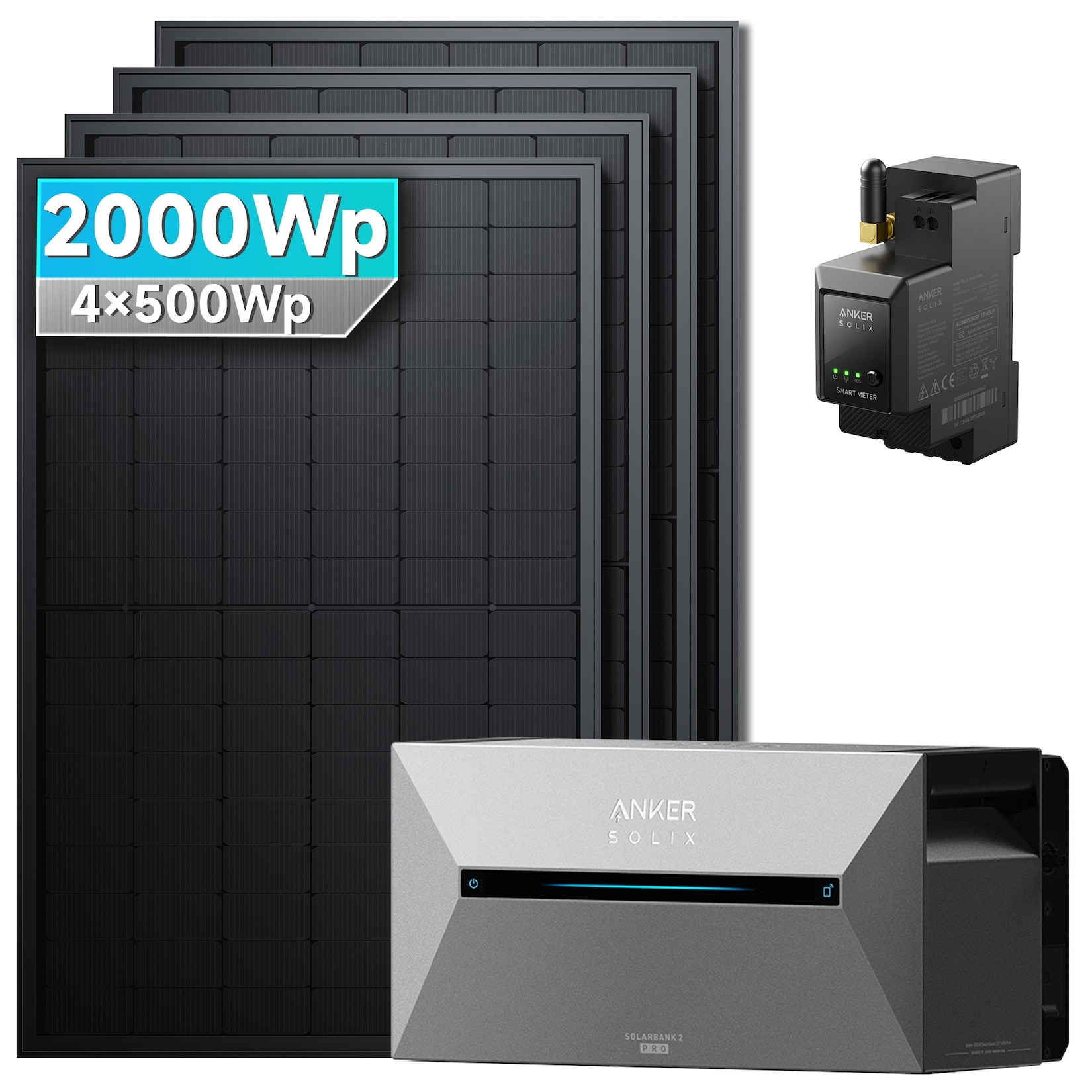 Solarmars® 2000W Balkonkraftwerk mit Speicher, Anker SOLIX Solarbank 2 E1600 pro,1,6kWh- Ohne Halterung