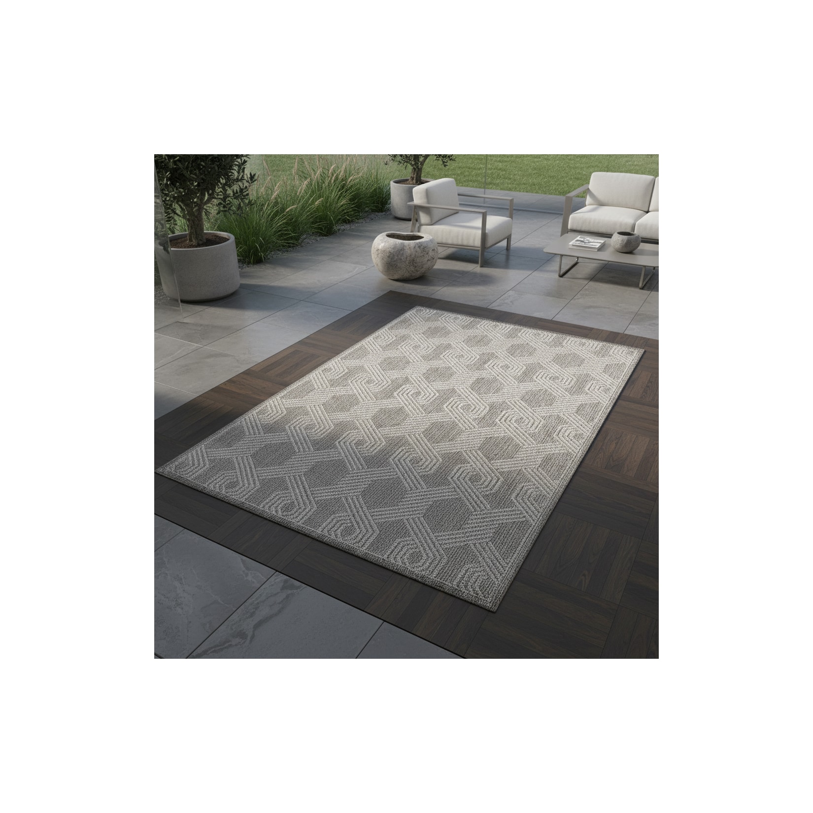 Teppich Outdoor LIRIA in Grau, geometrisch, 160 x 230 cm