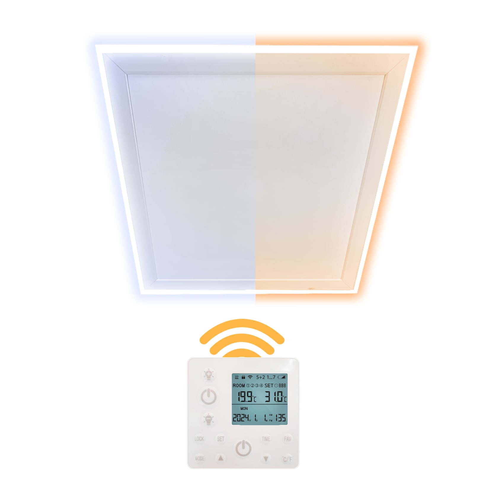 Heidenfeld Infrarot-Deckenheizung HF-HP500 2.0 mit Licht, 390-800Watt, 3-20m², Fernbedienung, LED (640 Watt)