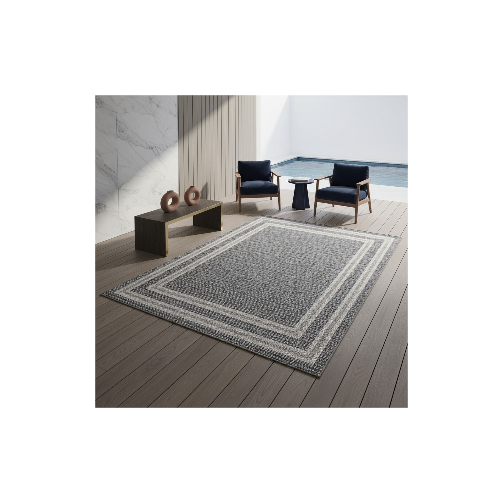Teppich Outdoor LIRIA in Grau, mit Bordüre, 200 x 290 cm