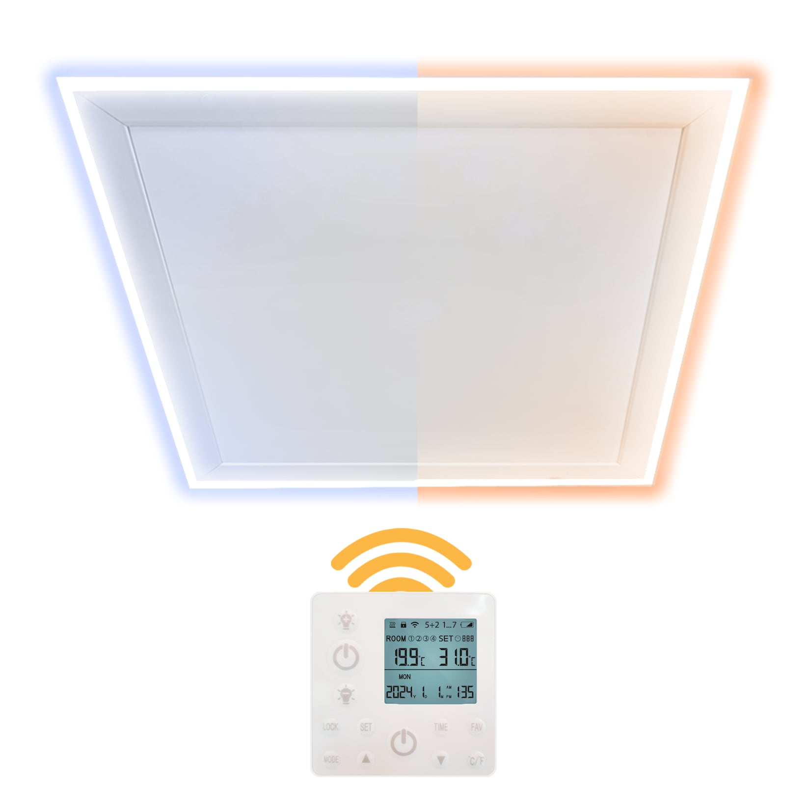 Heidenfeld Infrarot-Deckenheizung HF-HP500 2.0 mit Licht, 390-800Watt, 3-20m², Fernbedienung, LED (390 Watt)