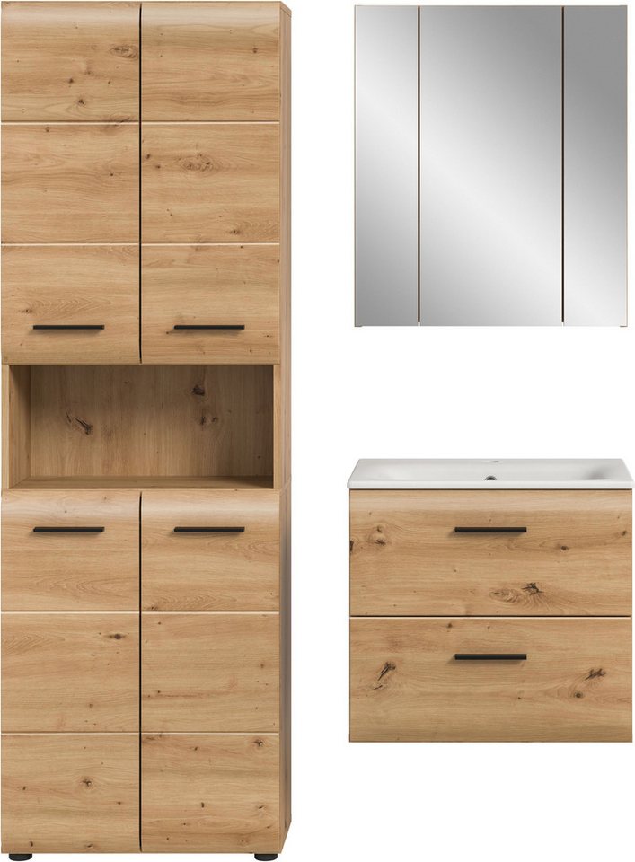 welltime Badezimmer-Set, (Set, 4-St., Hochschrank breit, Waschtisch inkl. Waschbecken, Spiegelschrank), Bad-Kombination, Bad-Möbel, Badezimmer, Kombination, Kombi Bild 4