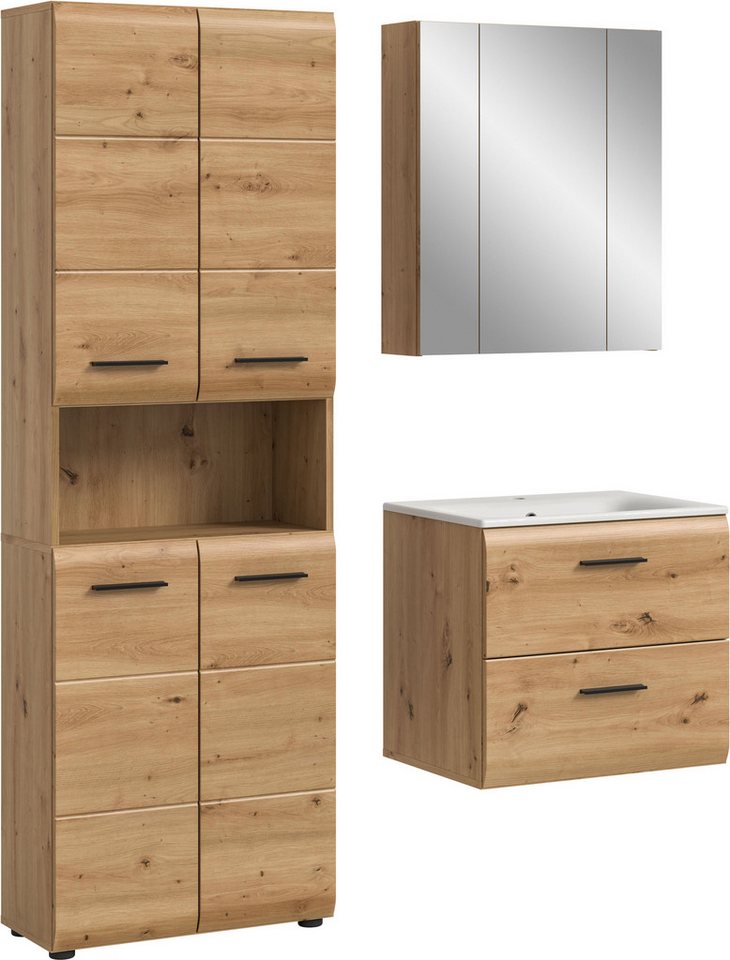 welltime Badezimmer-Set, (Set, 4-St., Hochschrank breit, Waschtisch inkl. Waschbecken, Spiegelschrank), Bad-Kombination, Bad-Möbel, Badezimmer, Kombination, Kombi Bild 5