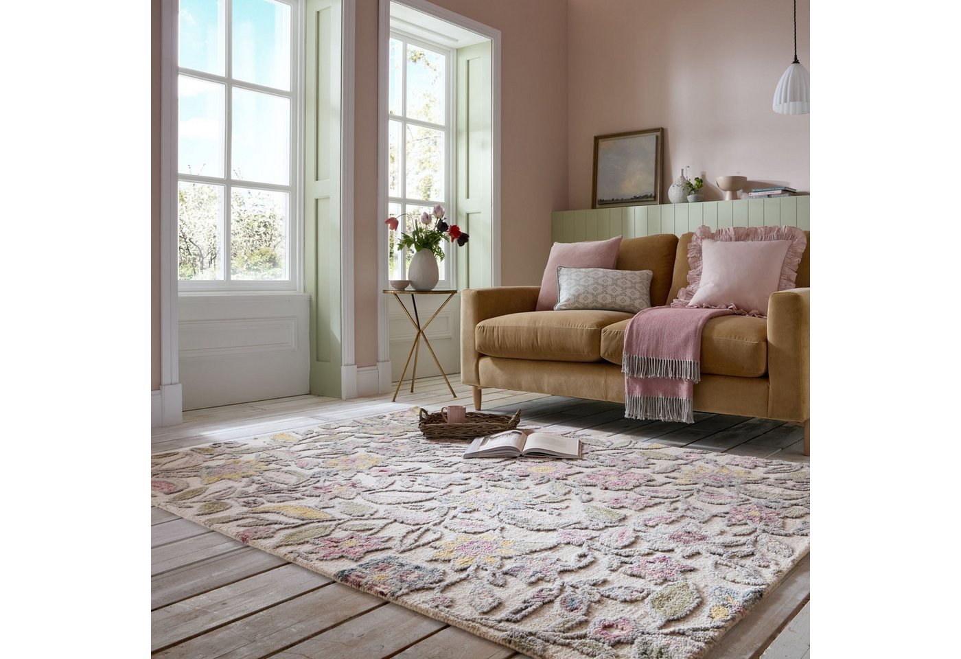 FLAIR RUGS Wollteppich Tania Floral, rechteckig, Höhe: 19 mm, mit verspieltem Blumen-Design Bild 2