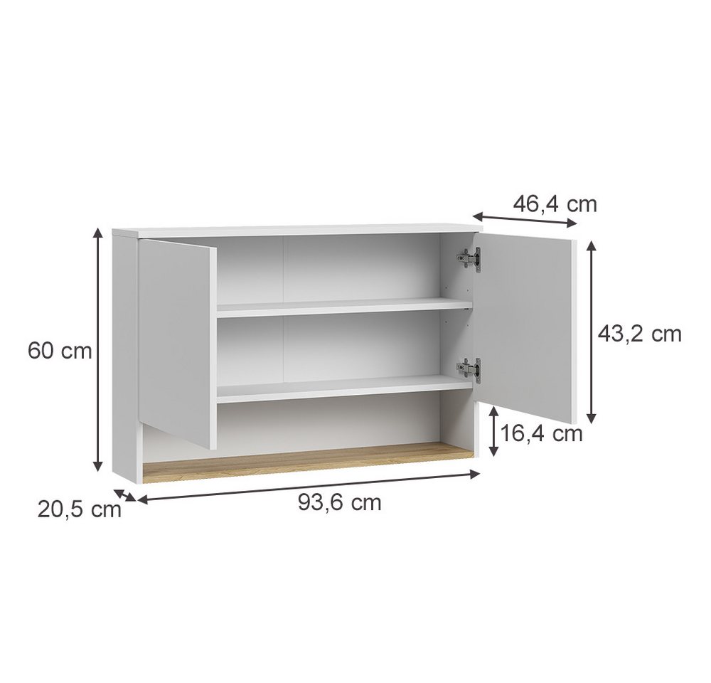 Vicco Hängeschrank Viktor, Weiß/Artisan-Eiche, 93.6 x 60 cm mit 2 Türen Bild 3