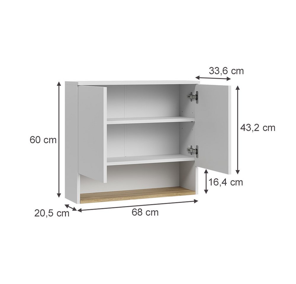 Vicco Hängeschrank Viktor, Weiß/Artisan-Eiche, 68 x 60 cm mit 2 Türen Bild 4