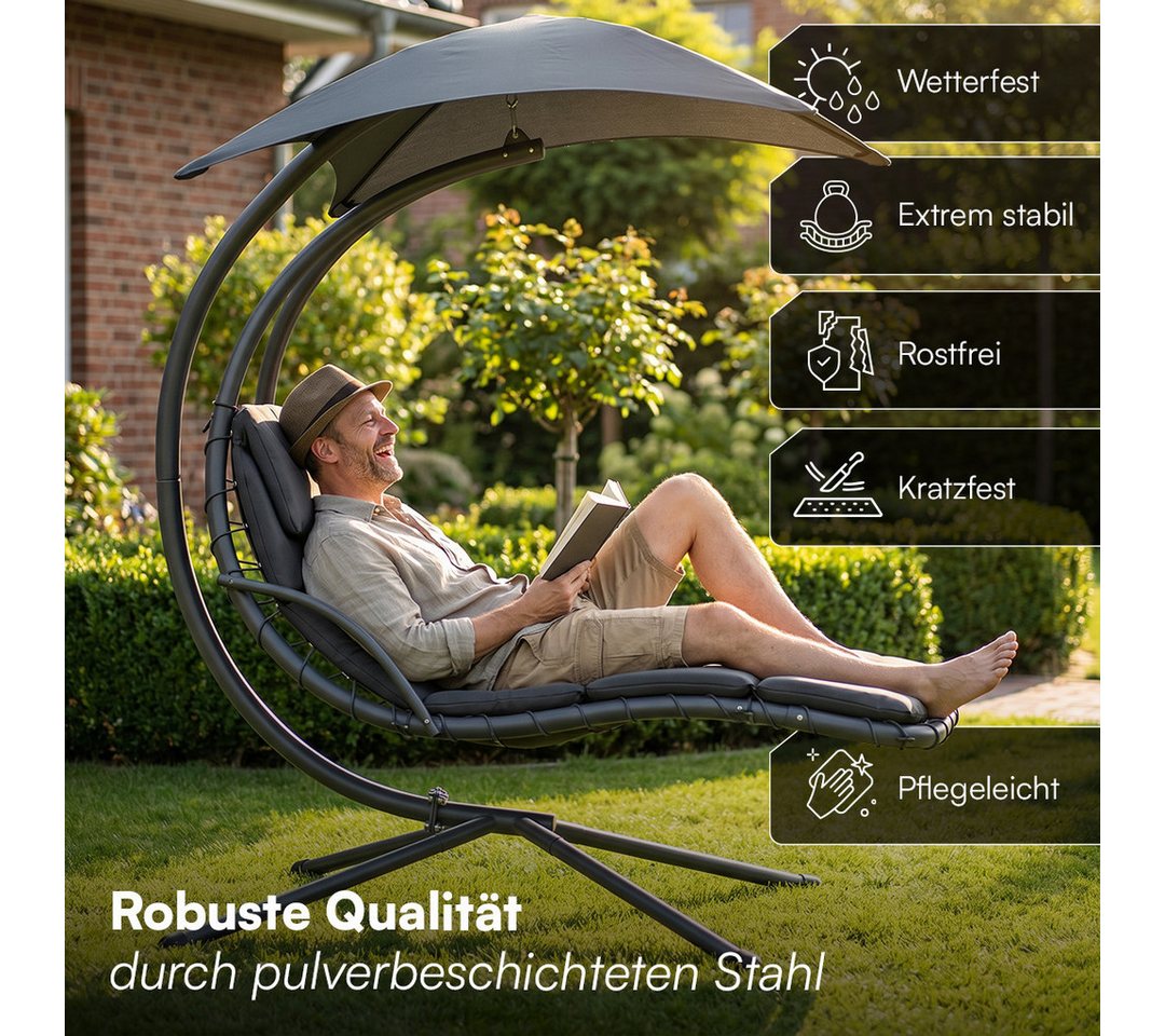 STEELSØN Gartenliege Nyria Sonnenliege mit Sonnendach, anthrazit, mit Kissen, schwerelose Schaukelliege bis 120 kg, Sonnenliege wetterfest Bild 5