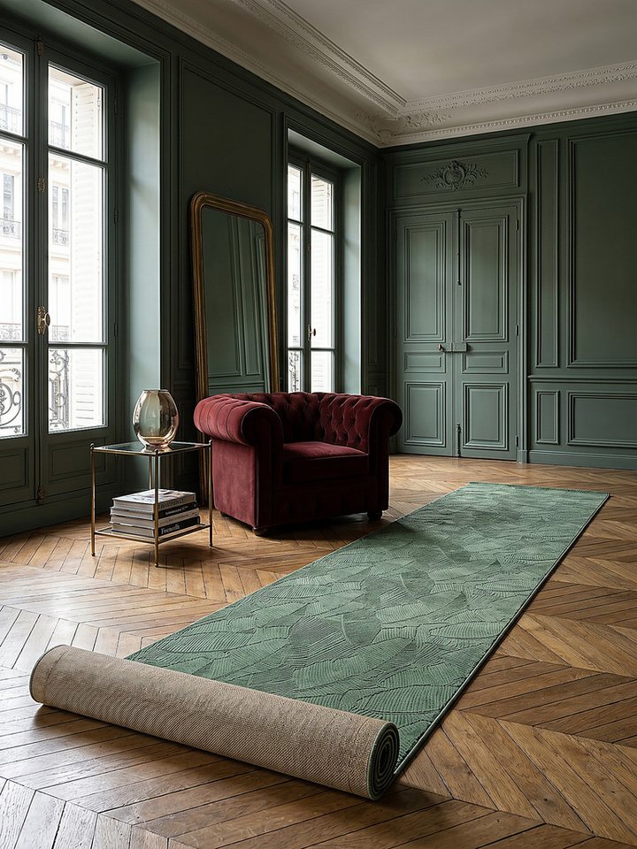KADIMA DESIGN Teppich DALAR Teppichläufer Waldgrün 80x150 Abstrakt Polypropylen Antirutsch, Läufer, Höhe: 9 mm, Saugroboter-geeignet, Strapazierfähig, Pflegeleicht, Farbecht