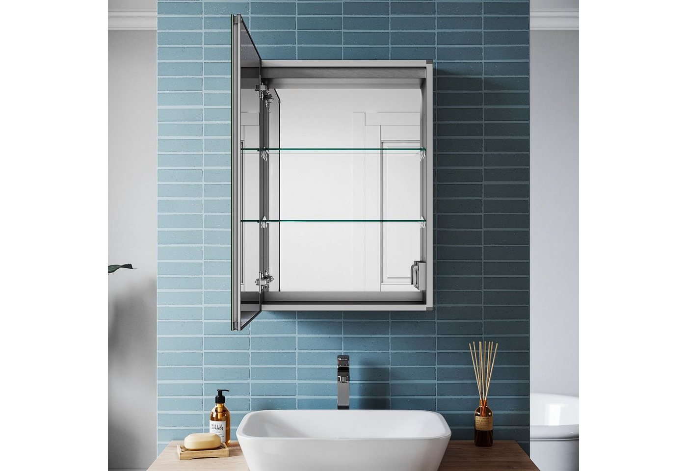 SONNI Badezimmerspiegelschrank Spiegelschrank Aluminum bad mit beleuchtung 50/65 cm Breite Touch Bild 3